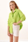 3900 Oversize Uzun Basic Gömlek - G.Yeşil resmi